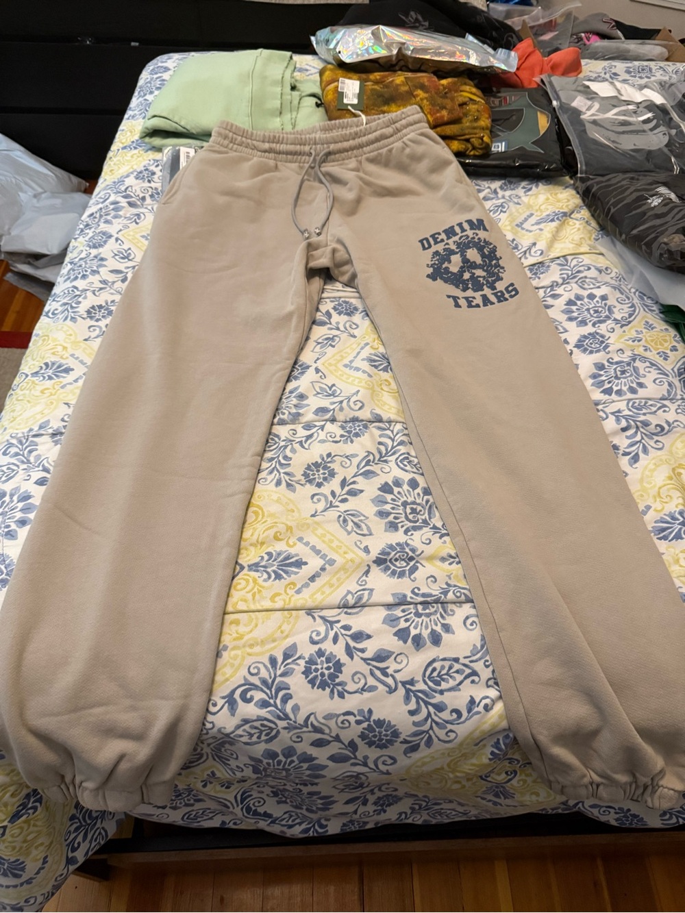 Denim Tears University Grey Blue Logo Sweatpants